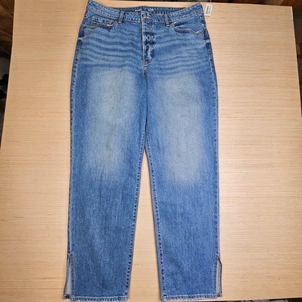 Old Navy OG Loose Button Fly Jeans Womens 18T Tall Blue High Rise Split Hem NEW - Picture 2 of 16